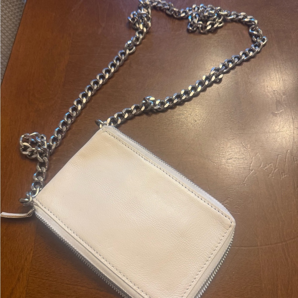 Free People Cream Leather Crossbody with Silver Chain